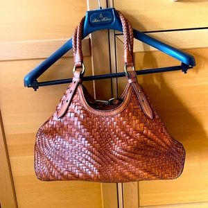 Cole Haan Cognac Genevieve Optic Woven Leather Handbag